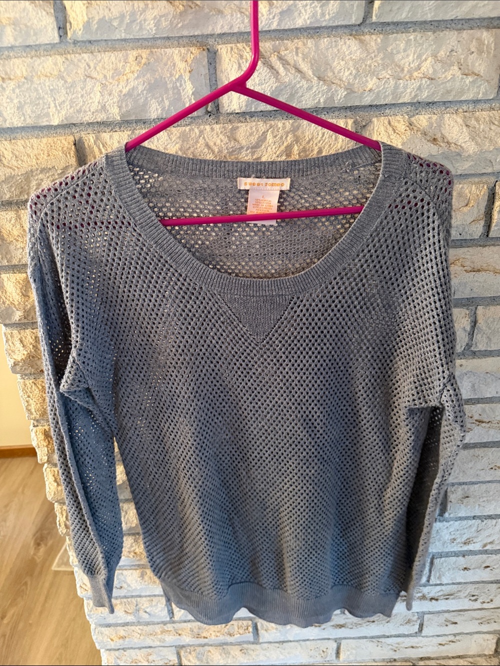 Sweet Romeo Open-Knit Gray Scoop Neck Sweater